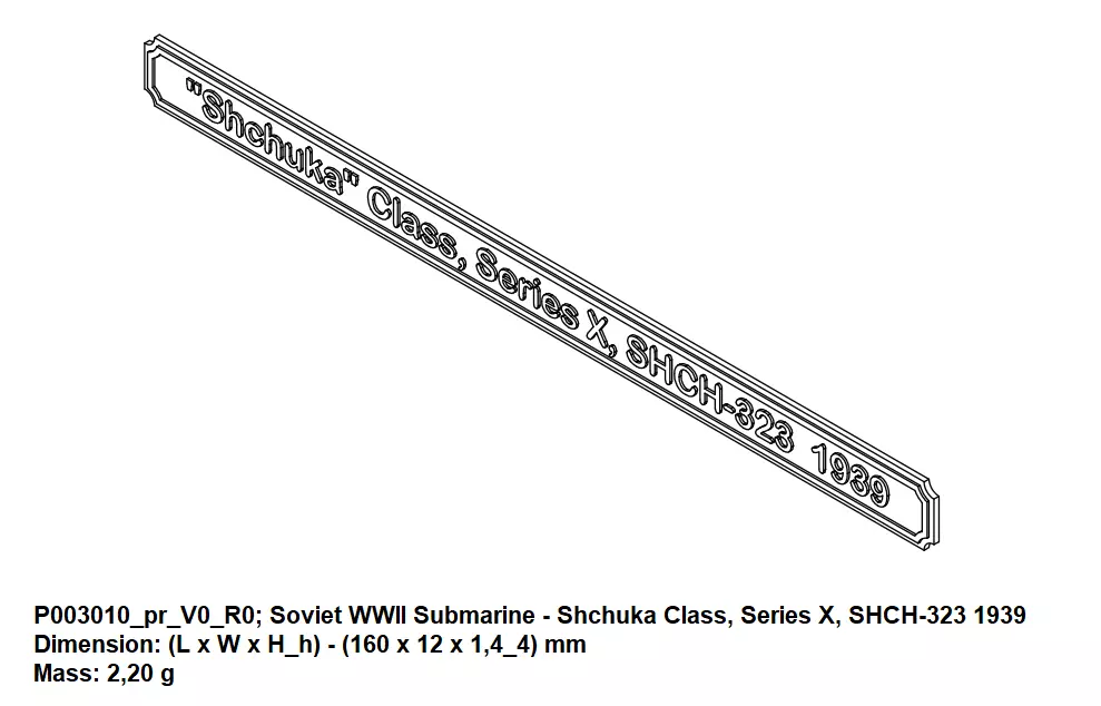 Nameplate - Soviet WWII Submarine Series X SHCH-323 1939 3D print model_0