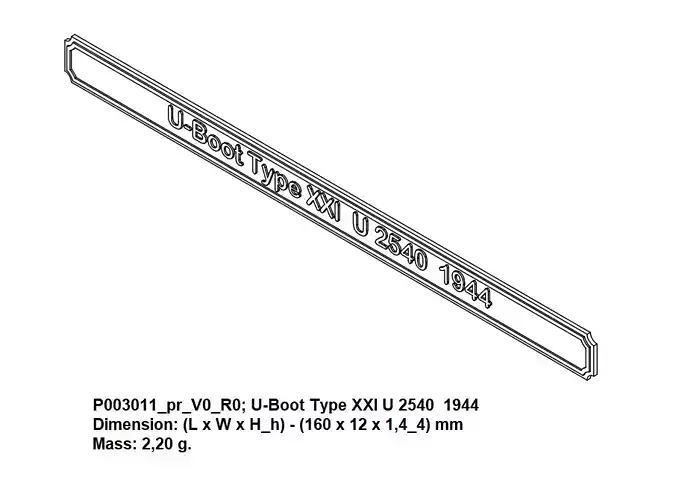 Nameplate - U-Boot Type XXI U 2540  1944