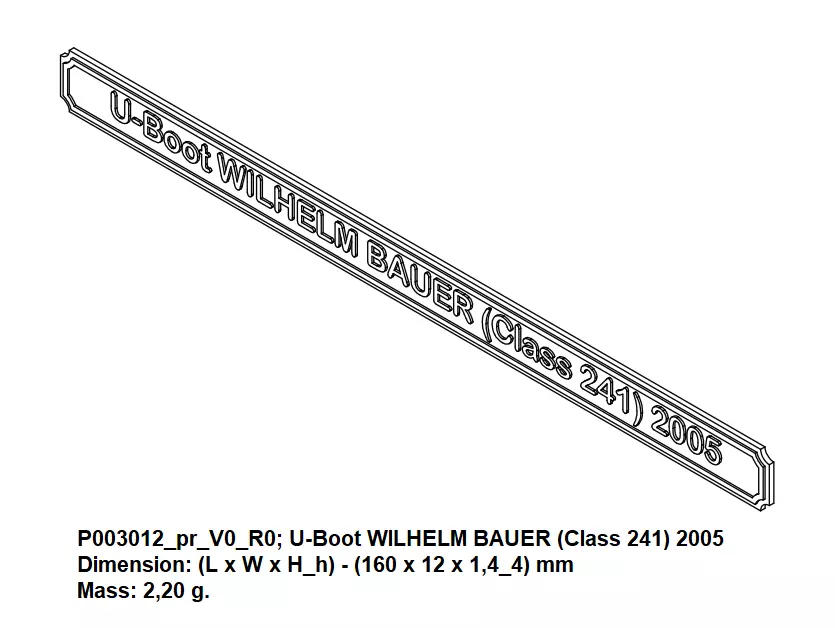 Nameplate - U-Boot WILHELM BAUER Class 241 2005 3D print model_0