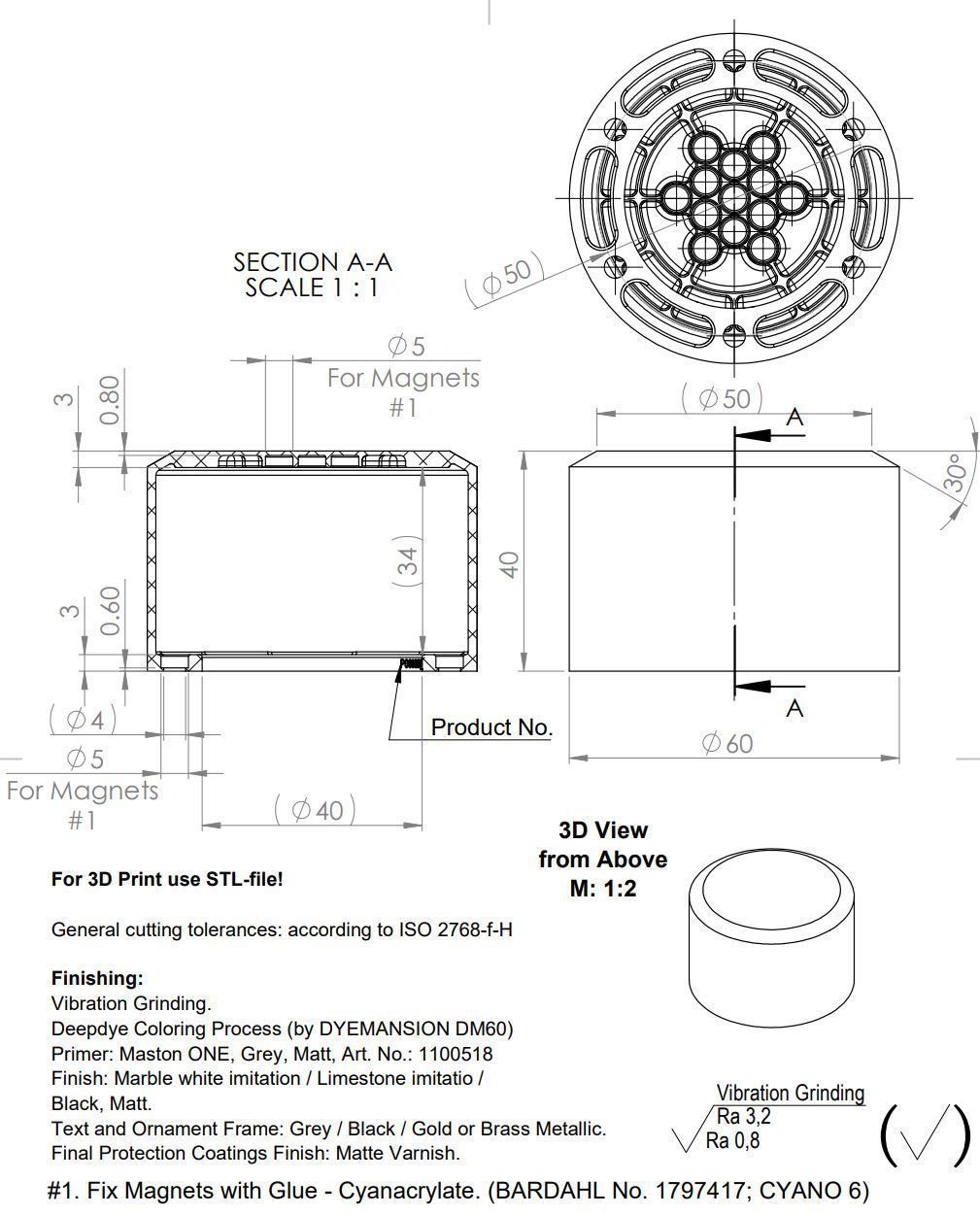PEDESTAL TYPE-A D60 H40 F3x30deg 3D print model_1