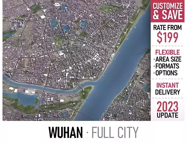 Wuhan - 3D City Model Low-poly 3D model