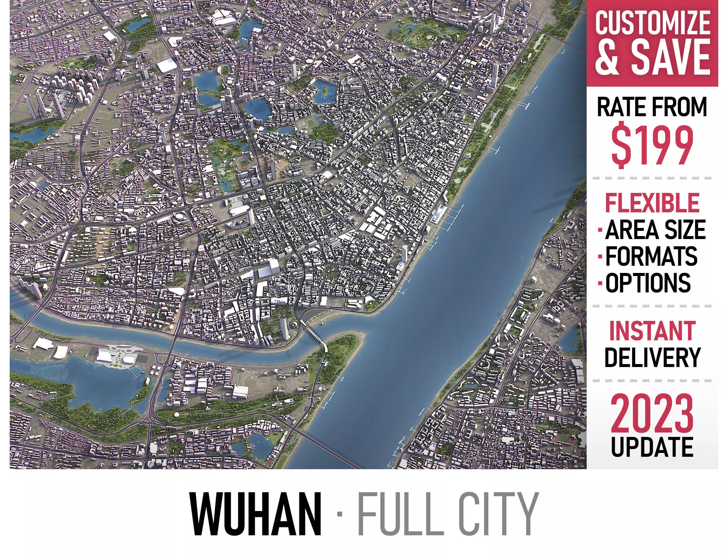 Wuhan - 3D City Model Low-poly 3D model_0