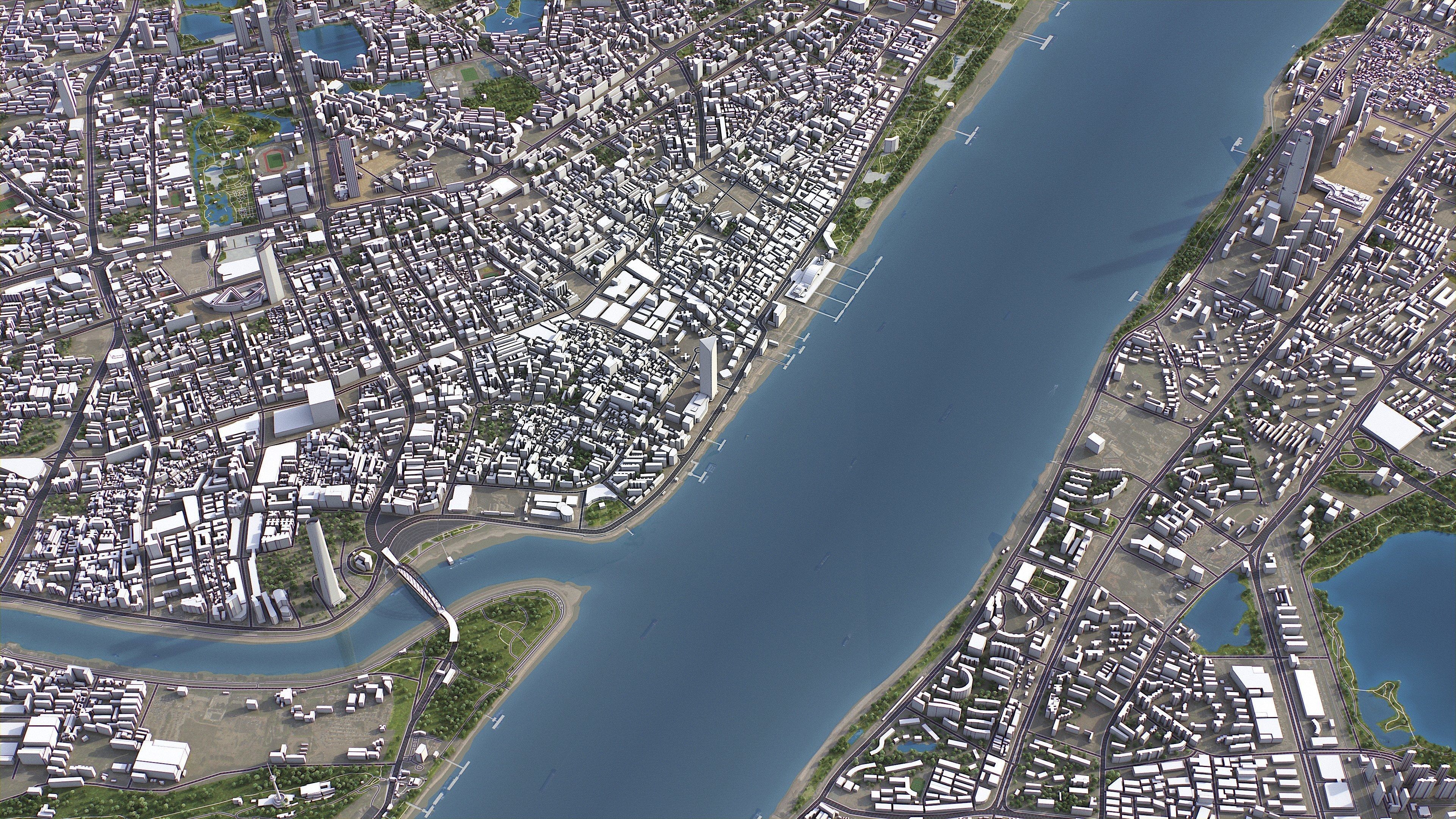 Wuhan - 3D City Model Low-poly 3D model_1