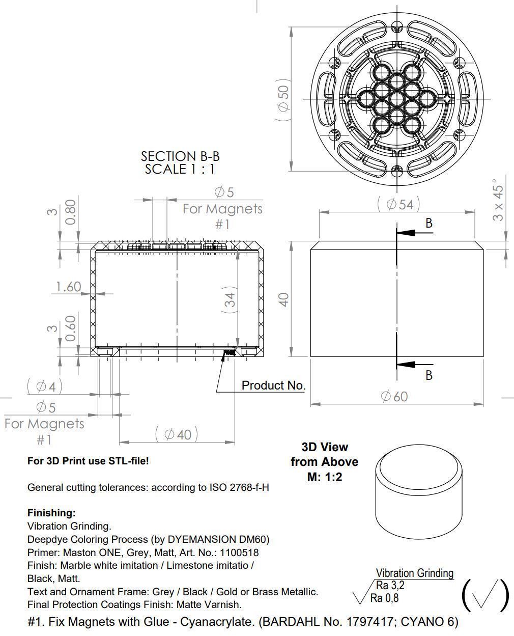 PEDESTAL TYPE-A D60 H40 F3x45deg 3D print model_1