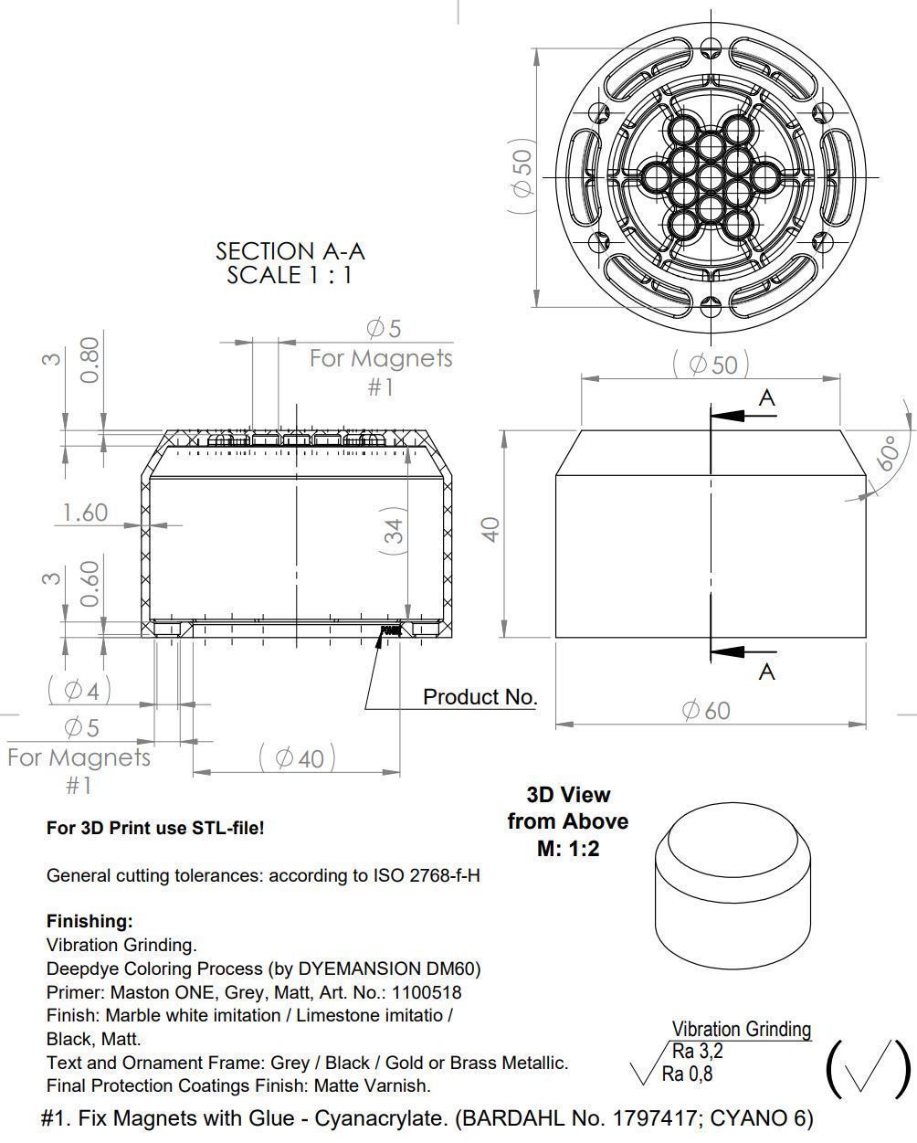 PEDESTAL TYPE-A D60 H40 F5 x 60deg 3D print model_1