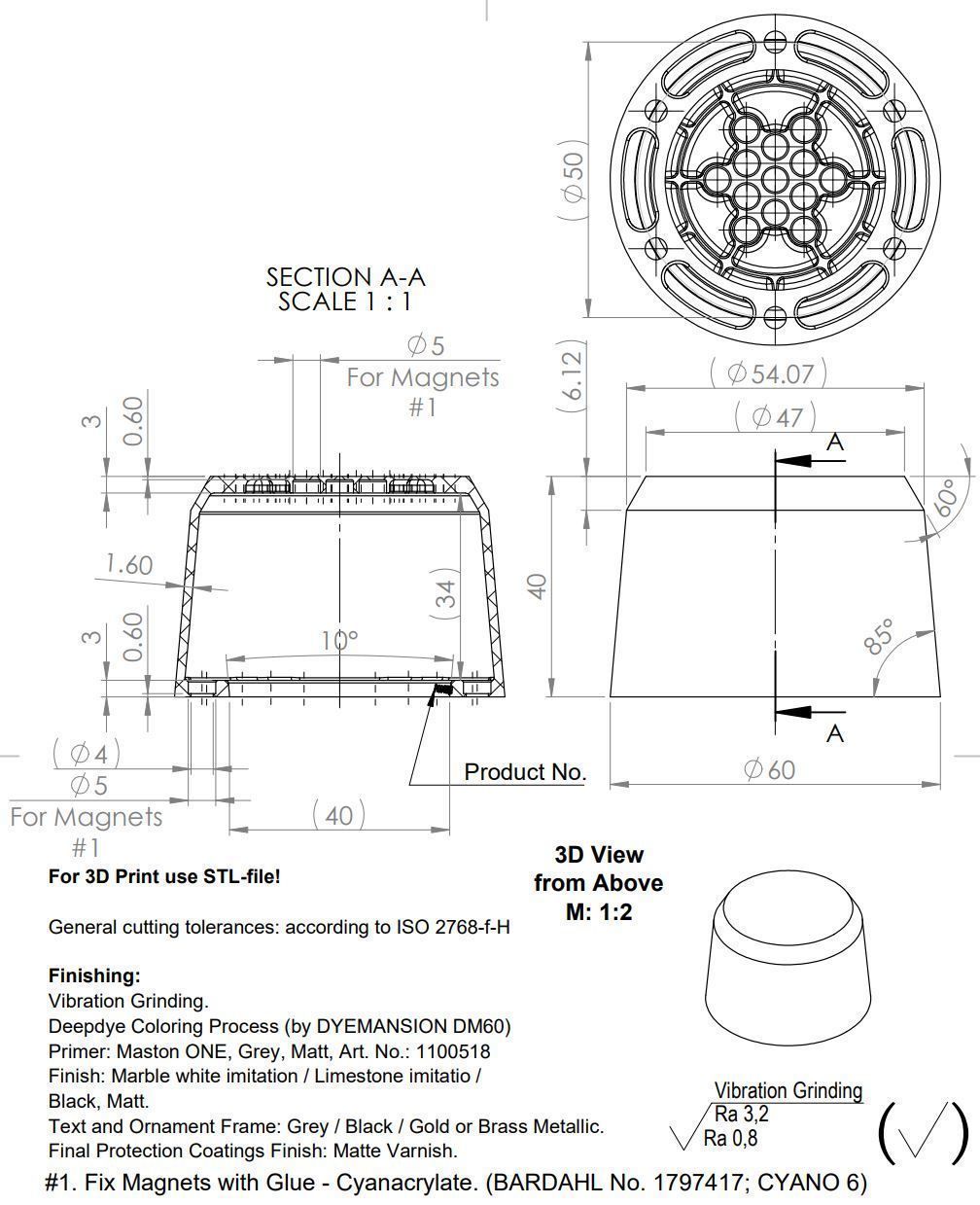 PEDESTAL TYPE-A D60 H40 10deg F3x45deg 3D print model_1