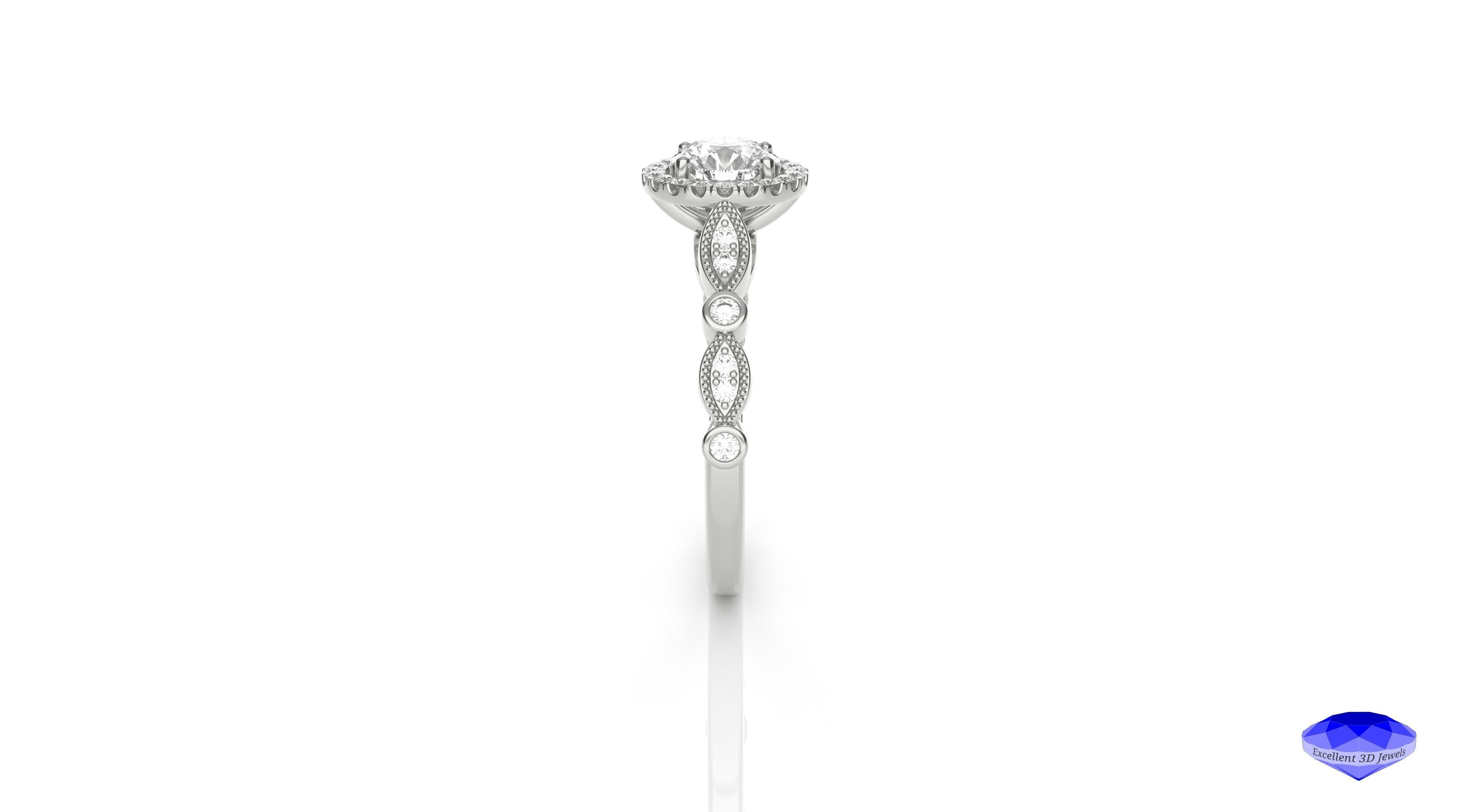 Round Halo Diamond Engagement Ring 3D print model_4