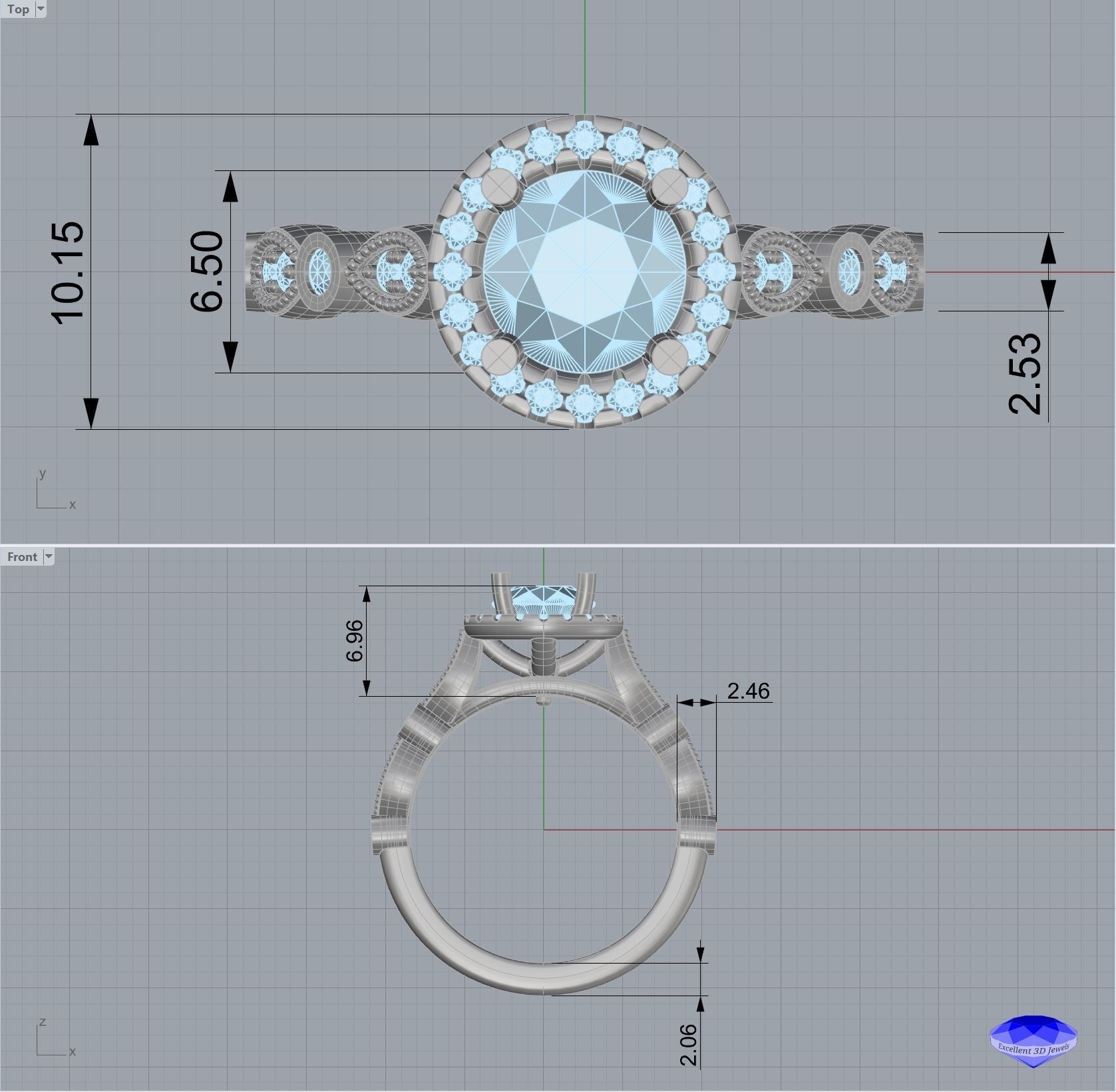 Round Halo Diamond Engagement Ring 3D print model_5