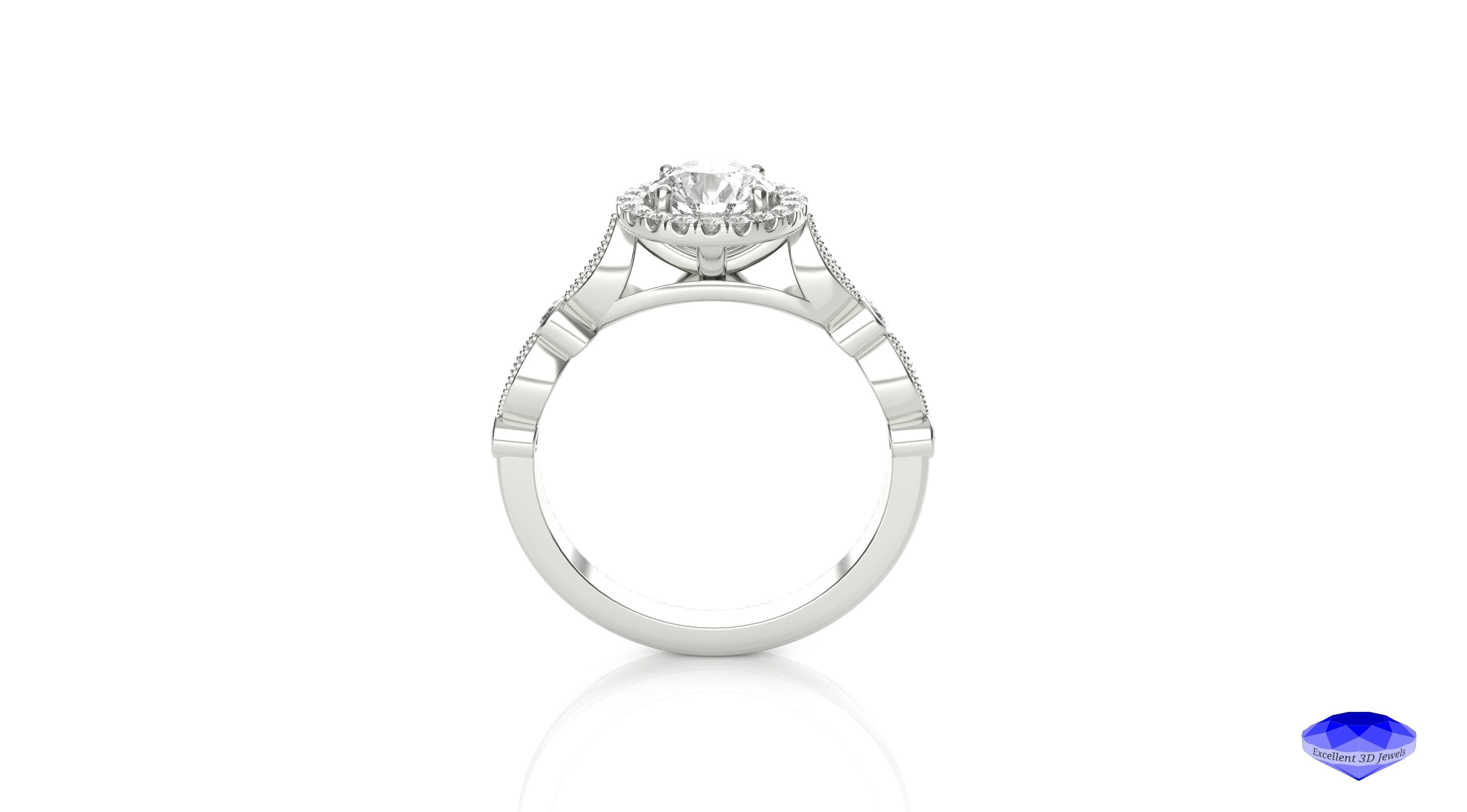 Round Halo Diamond Engagement Ring 3D print model_2