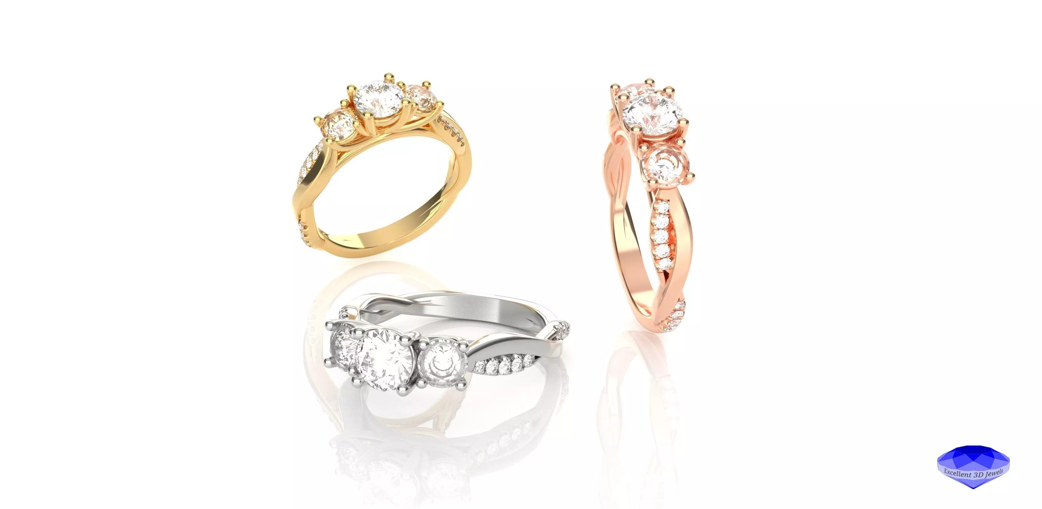 Round Trinity Twisted Band Ring 3D print model_0