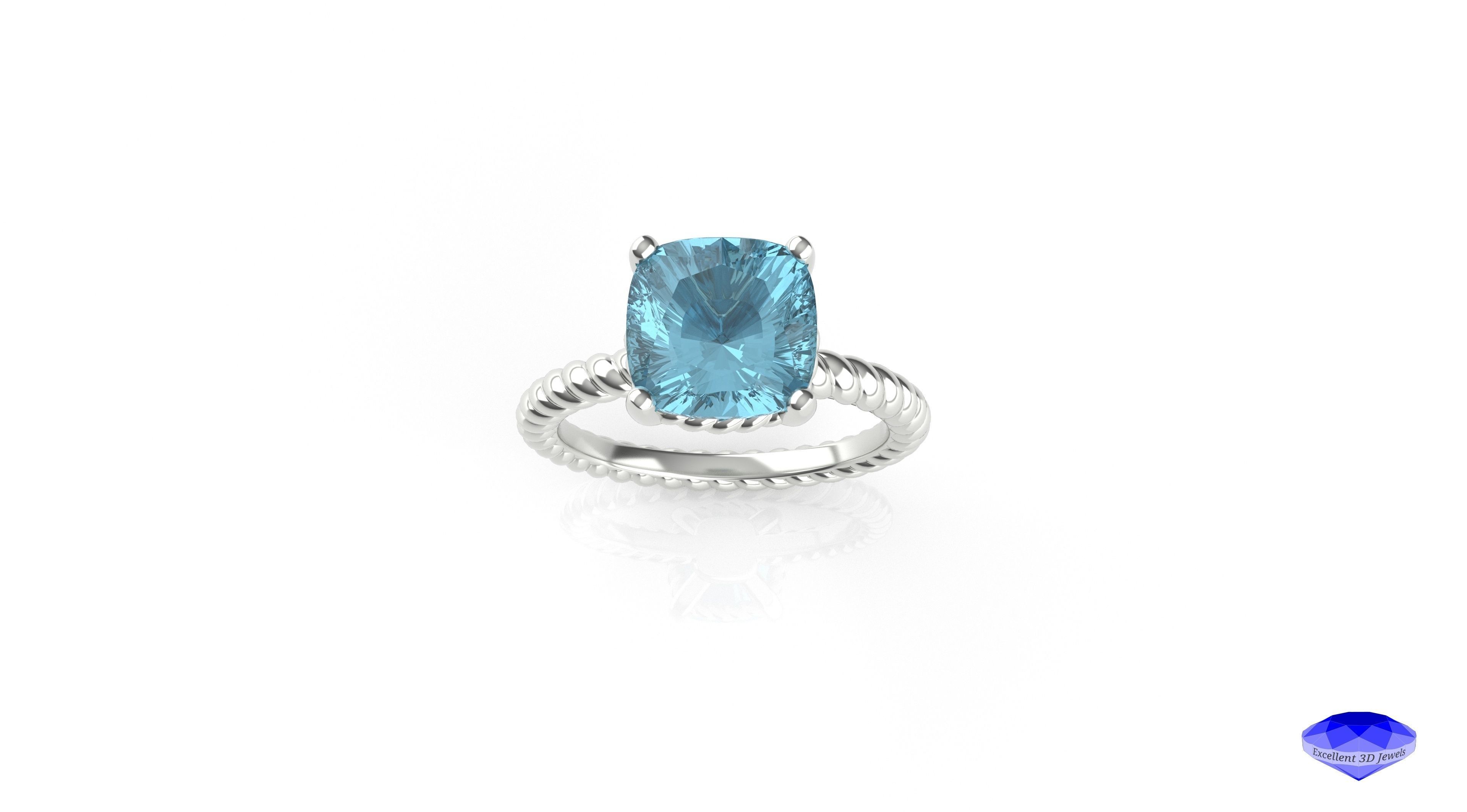 Cushion Shape Braded Solitaire Ring 3D print model_1