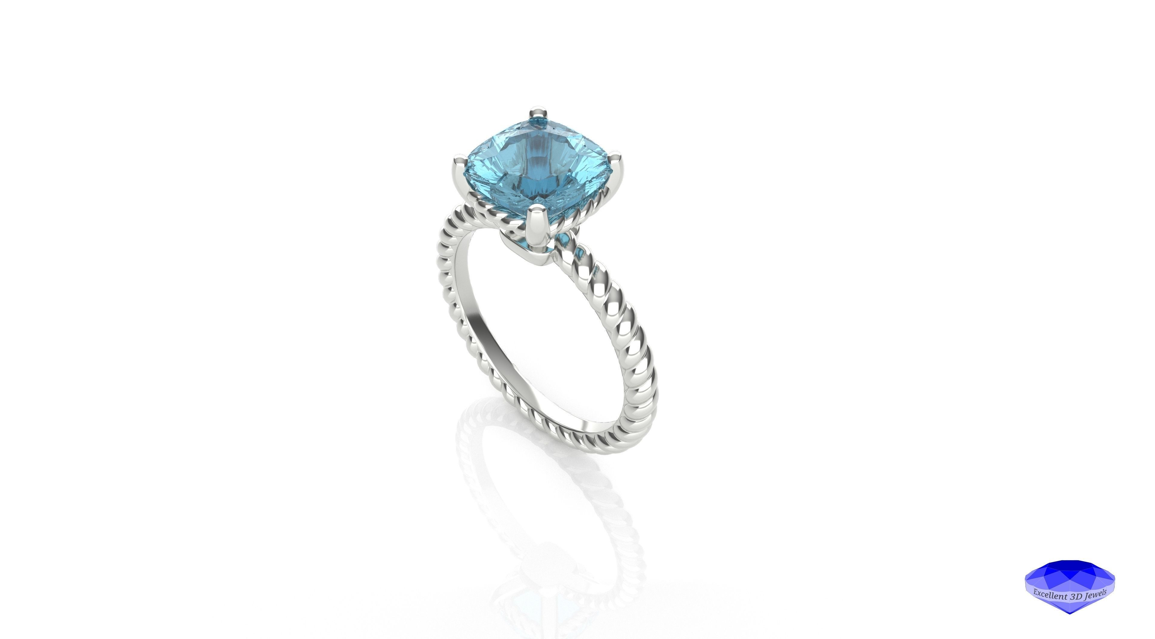 Cushion Shape Braded Solitaire Ring 3D print model_3