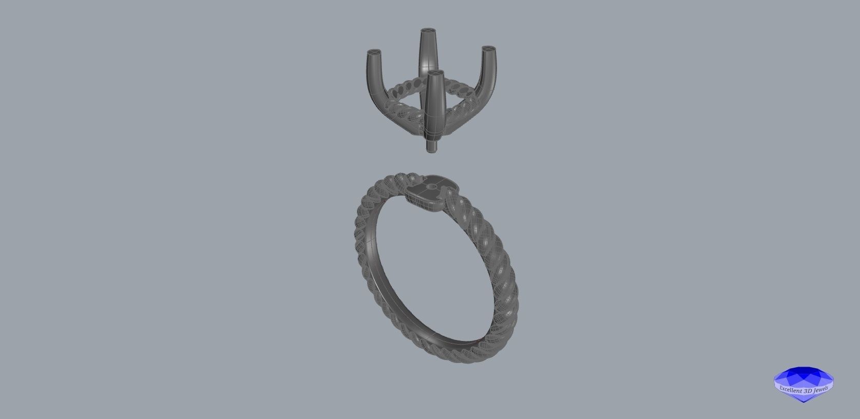 Cushion Shape Braded Solitaire Ring 3D print model_5