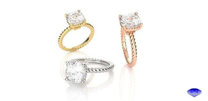 Cushion Shape Braded Solitaire Ring 3D print model