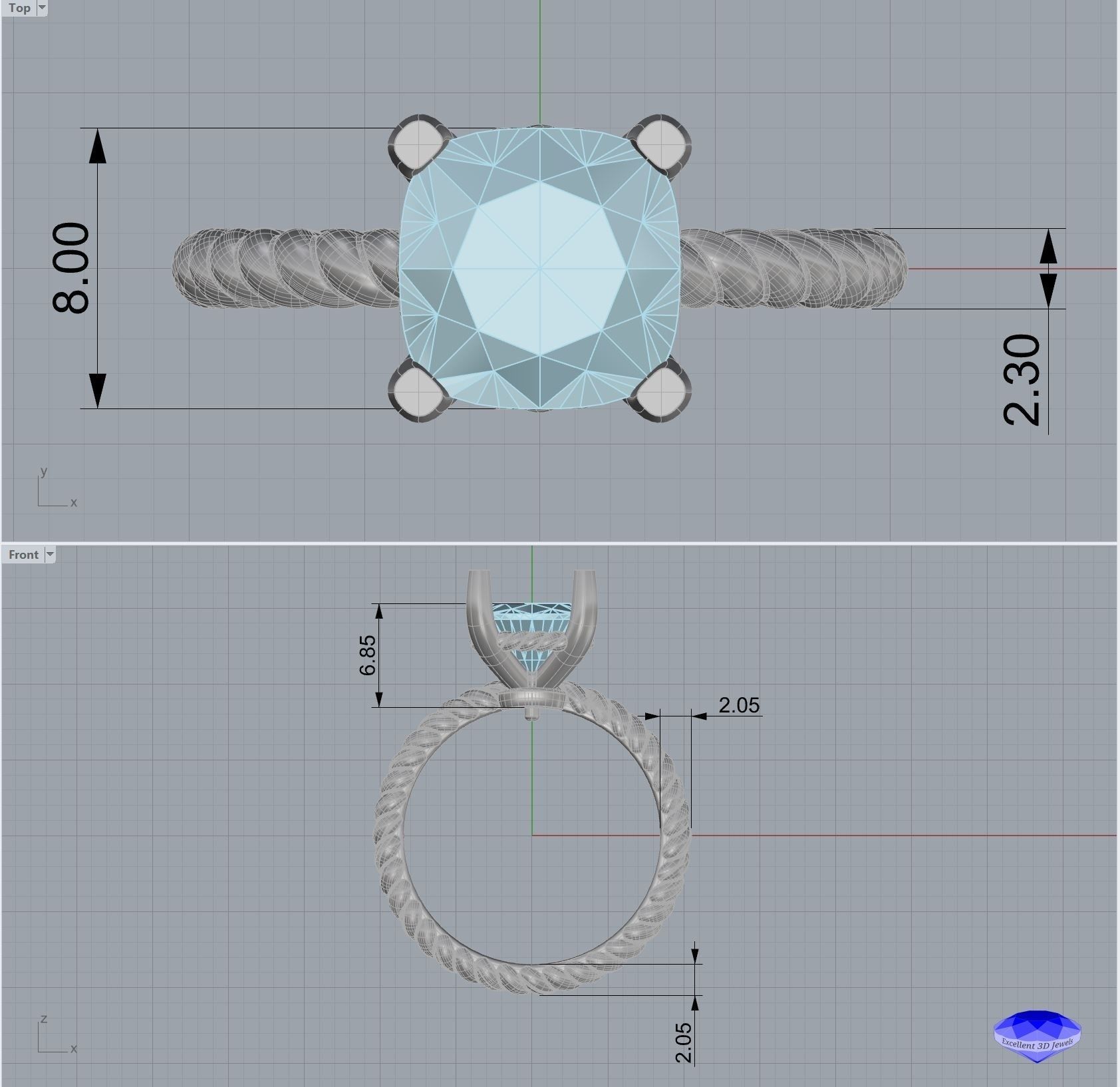 Cushion Shape Braded Solitaire Ring 3D print model_6
