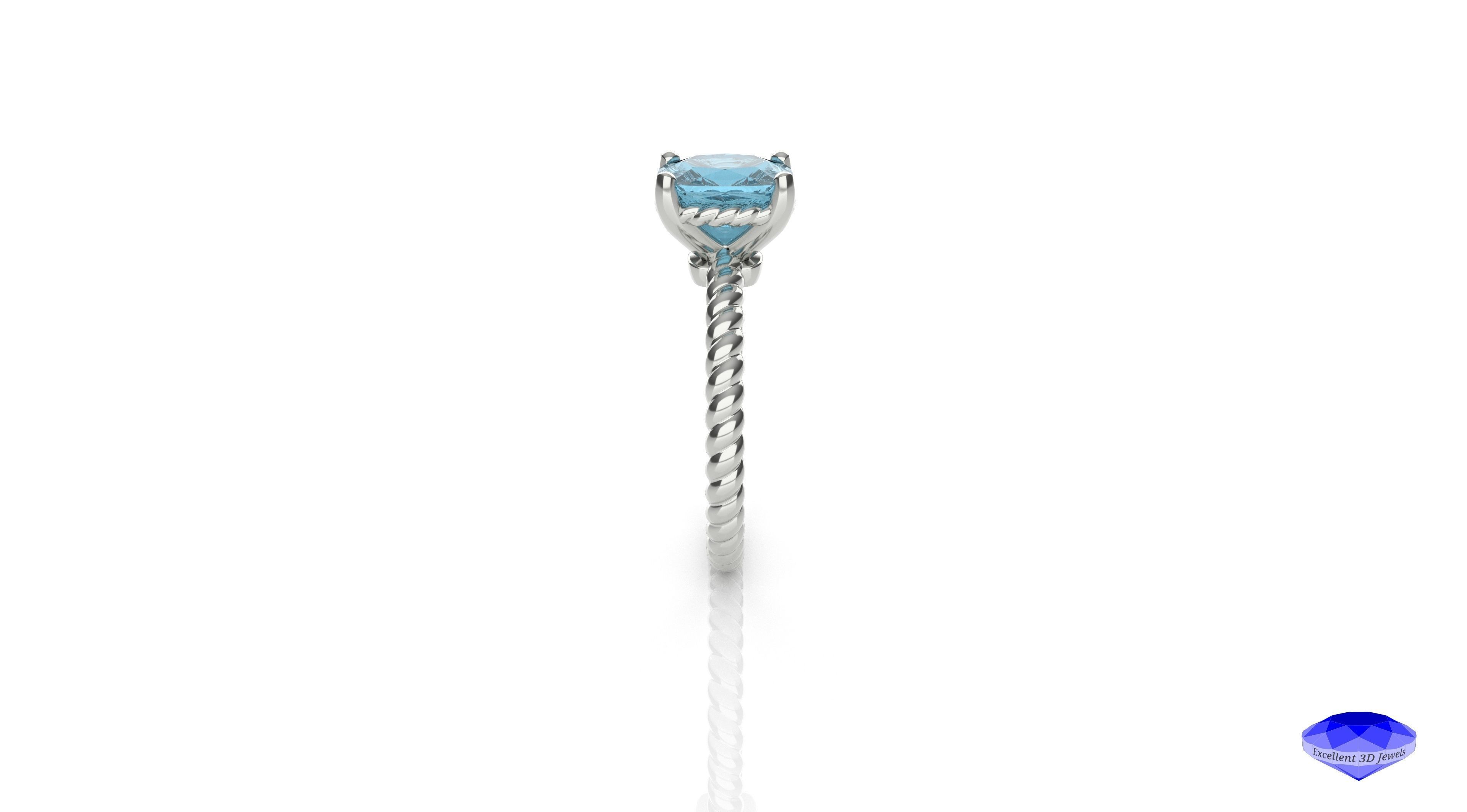 Cushion Shape Braded Solitaire Ring 3D print model_4