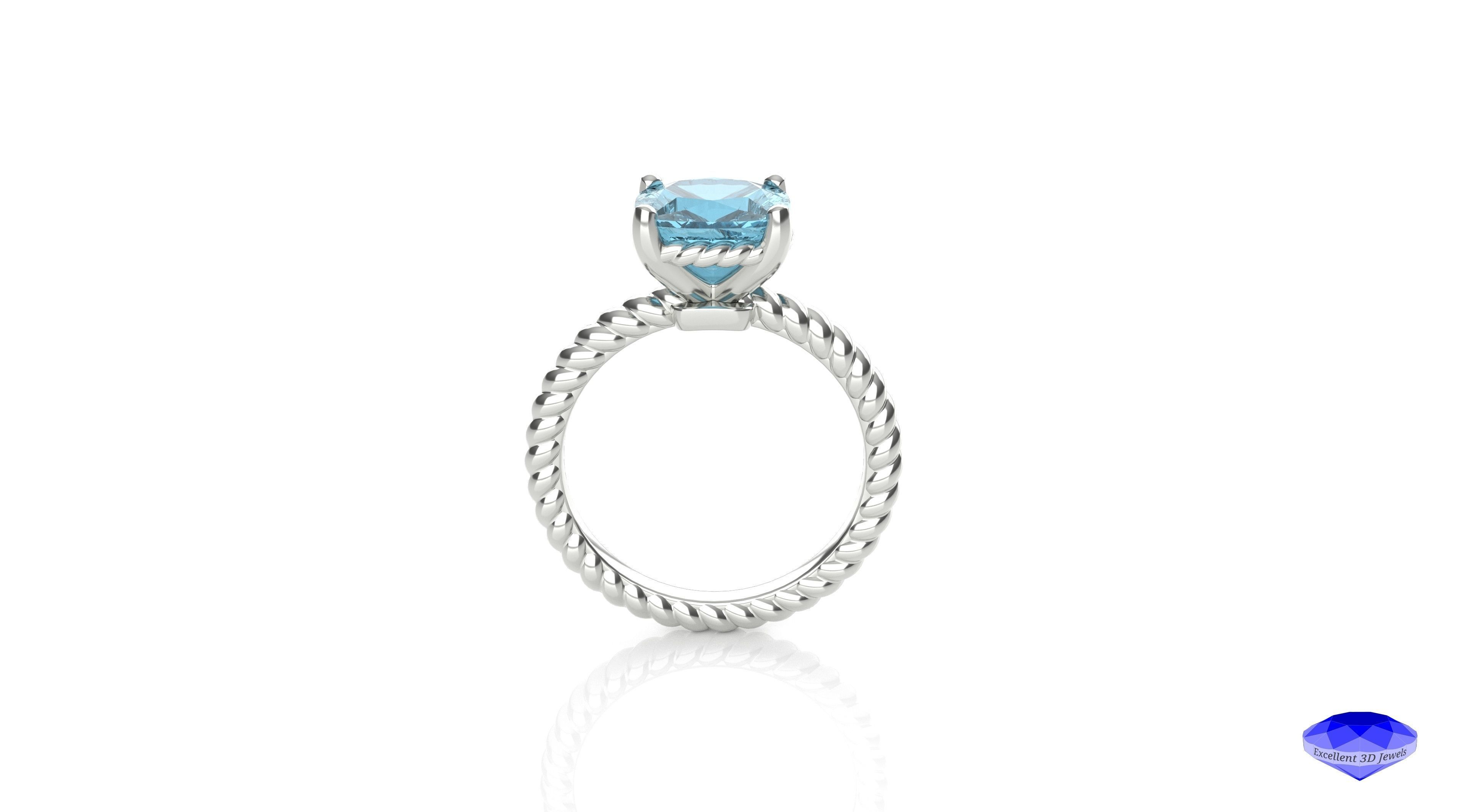 Cushion Shape Braded Solitaire Ring 3D print model_2