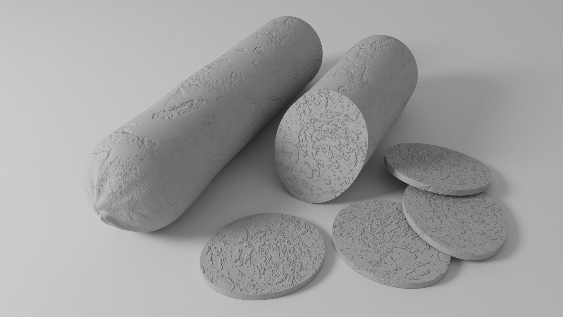 Whole Salami and Sliced Salami with Slices 3D model_5
