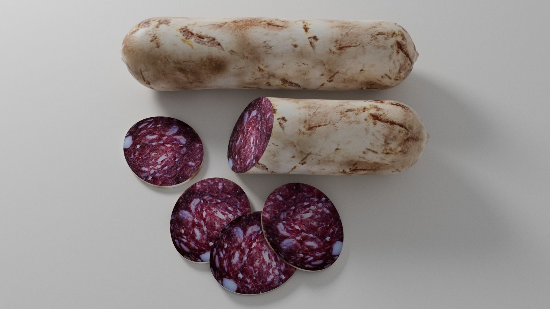 Whole Salami and Sliced Salami with Slices 3D model_1