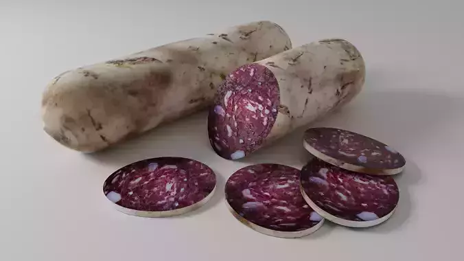 Whole Salami and Sliced Salami with Slices 3D model