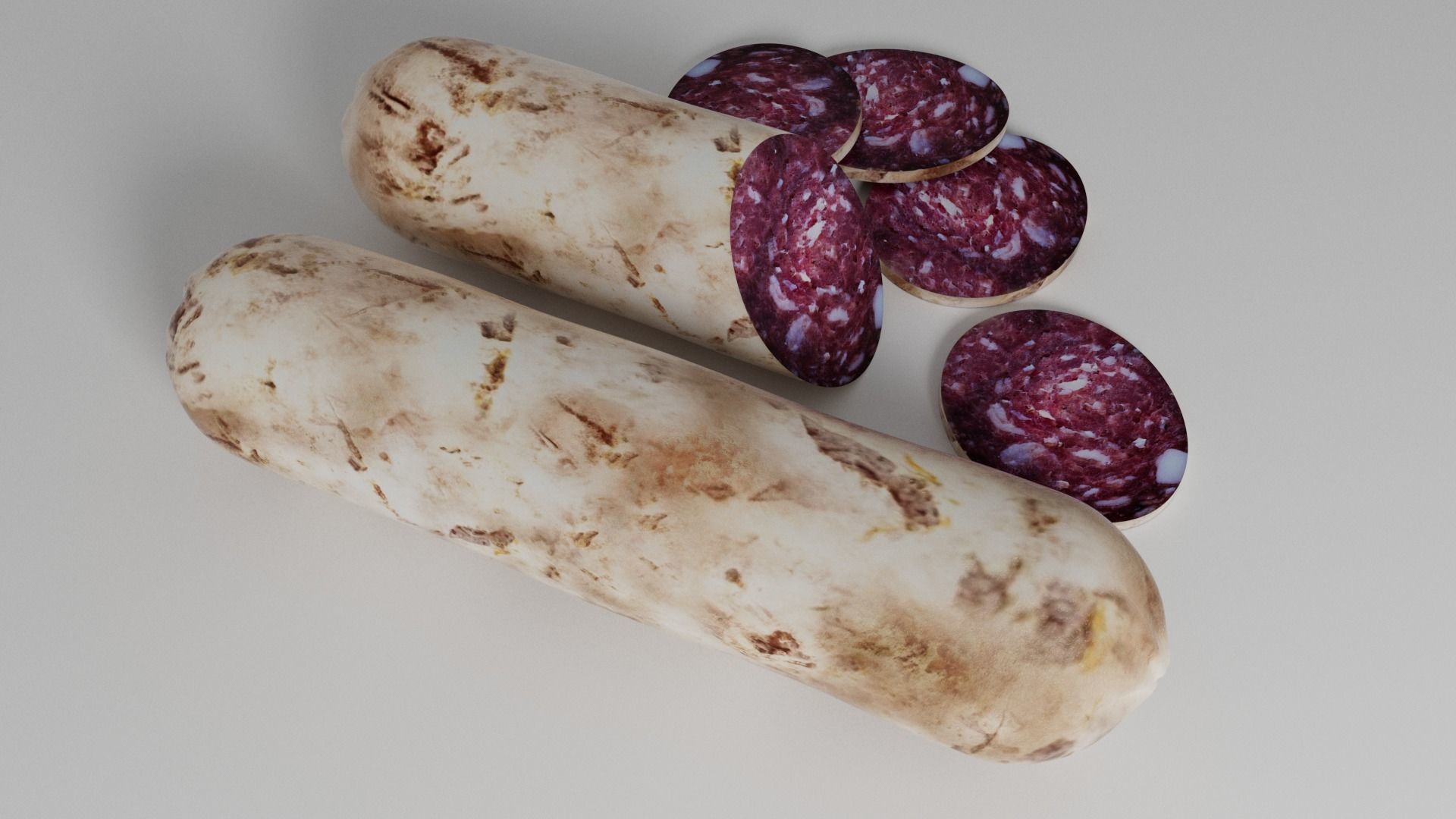 Whole Salami and Sliced Salami with Slices 3D model_3