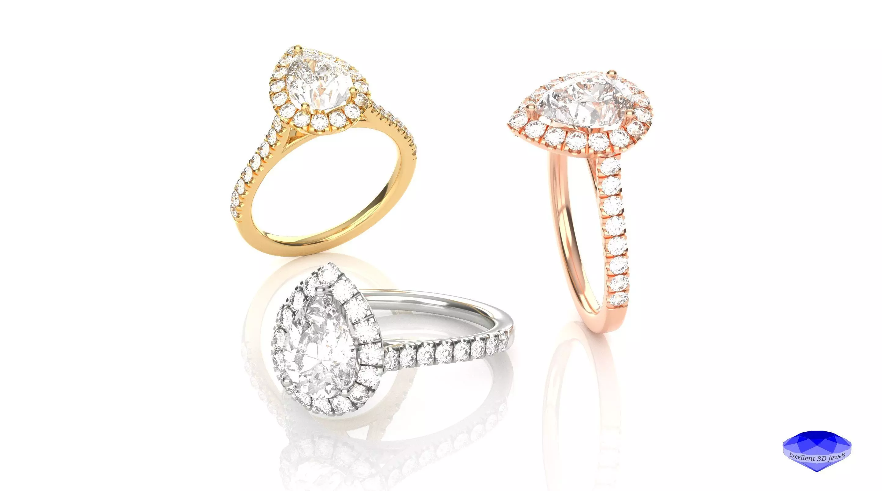 Pear Shape Halo Diamond Ring 3D print model_0