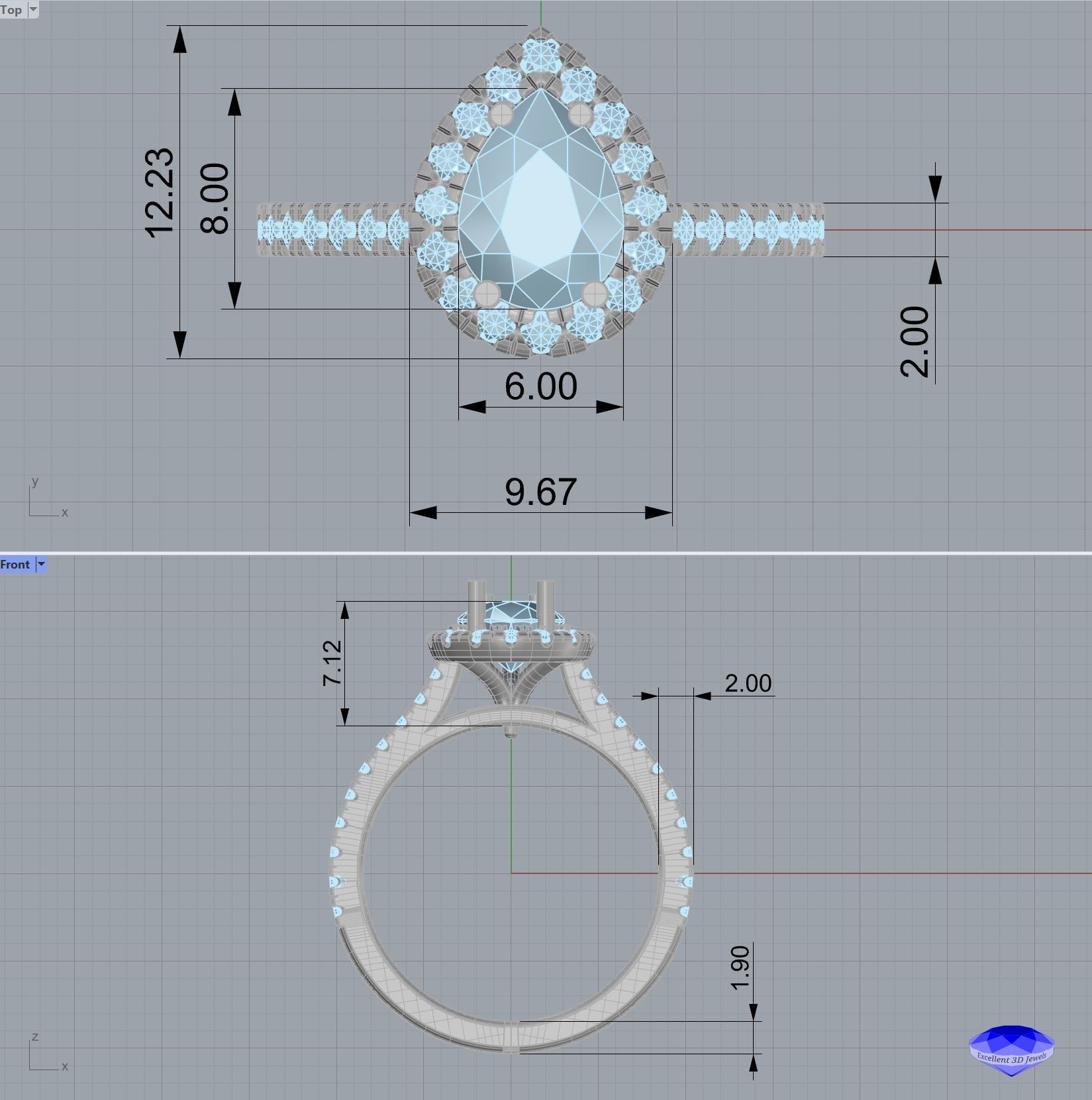 Pear Shape Halo Diamond Ring 3D print model_5