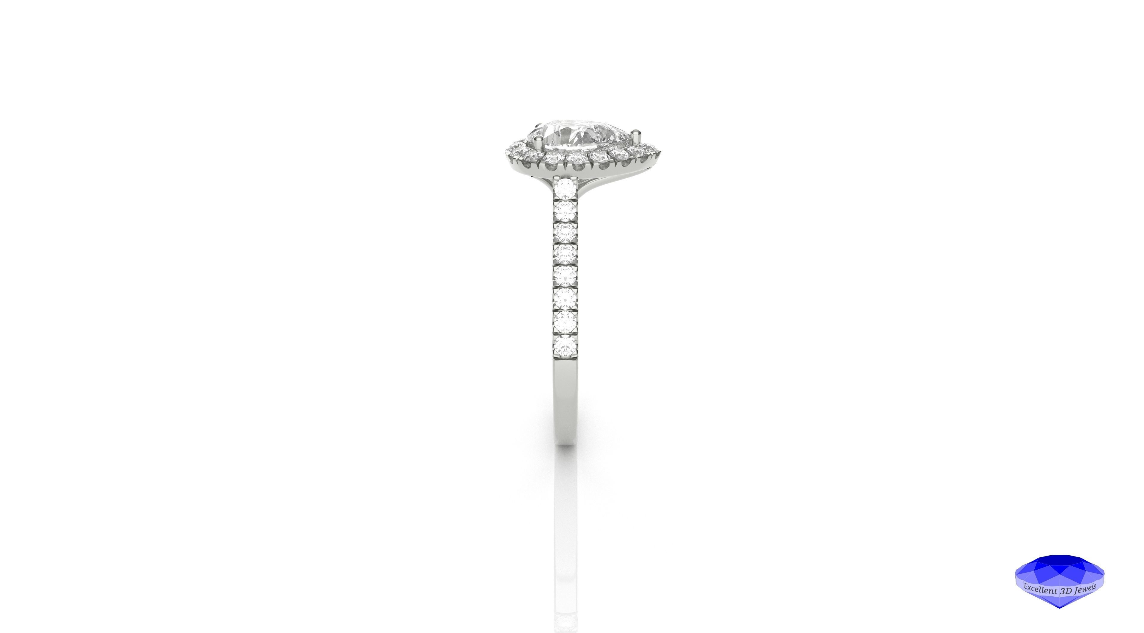 Pear Shape Halo Diamond Ring 3D print model_4