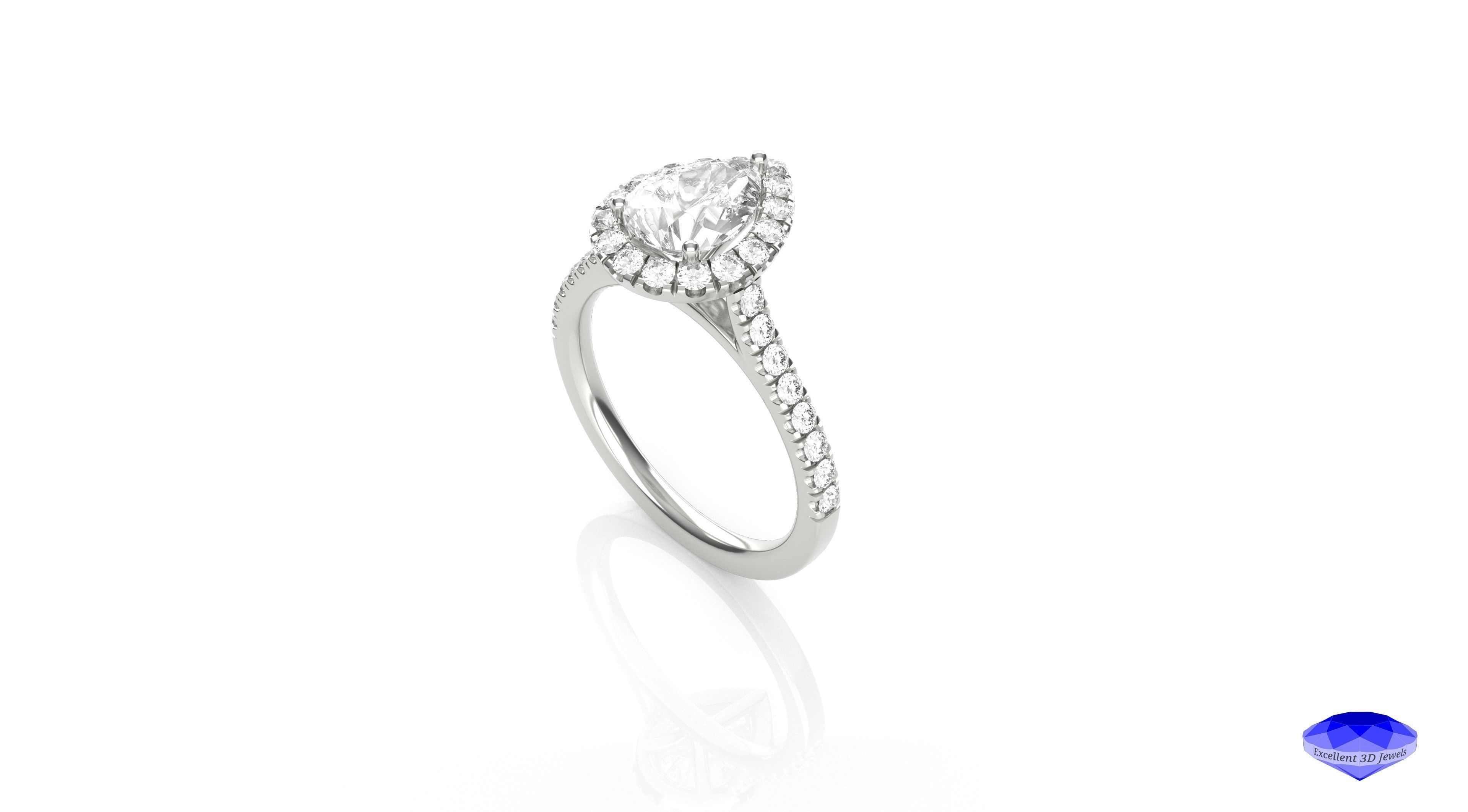 Pear Shape Halo Diamond Ring 3D print model_3