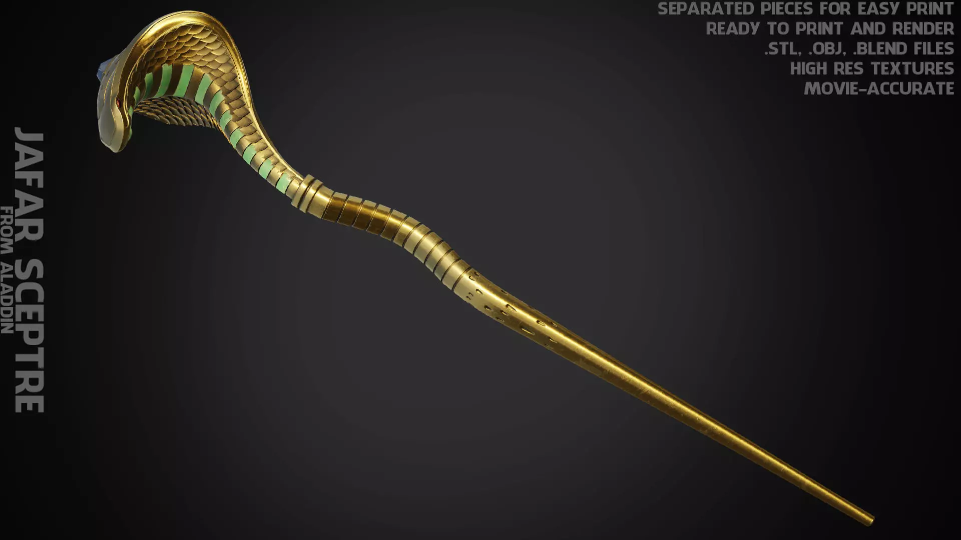 Aladdin Jafar Cobra Scepter for Cosplay 3D print model_0