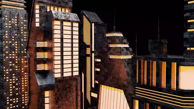 Sci-fi city building kit Low-poly 3D model Sci-fi city building kit Low-poly 3D model