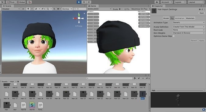 Zepeto Unity 3D model Hair with Hat 3D Model Zepeto Unity Prefab FBX 019 VR / AR ...