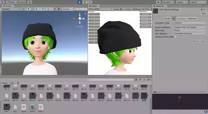 Hair with Hat 3D Model Zepeto Unity Prefab FBX 019