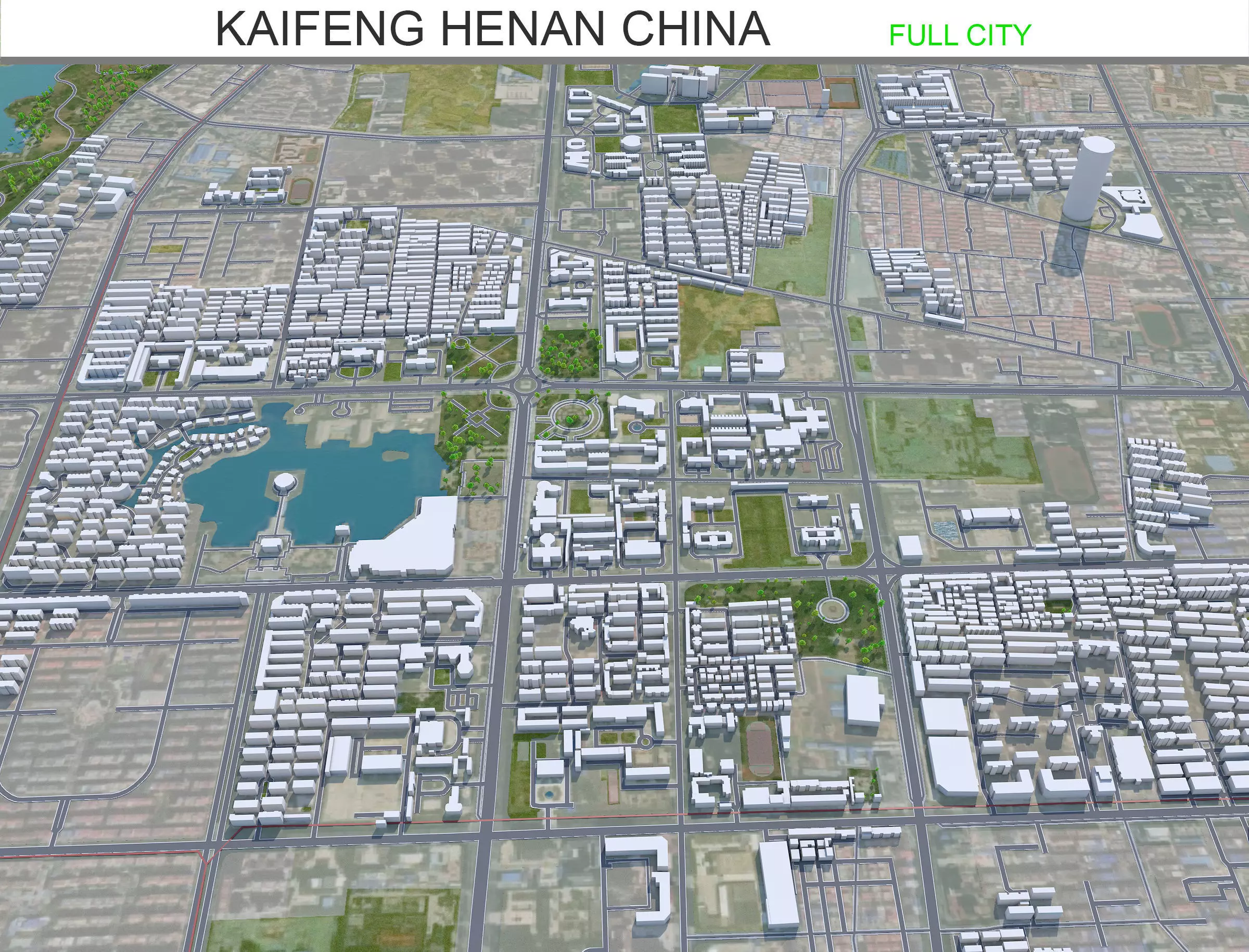 Kaifeng Henan China 40km Low-poly 3D model