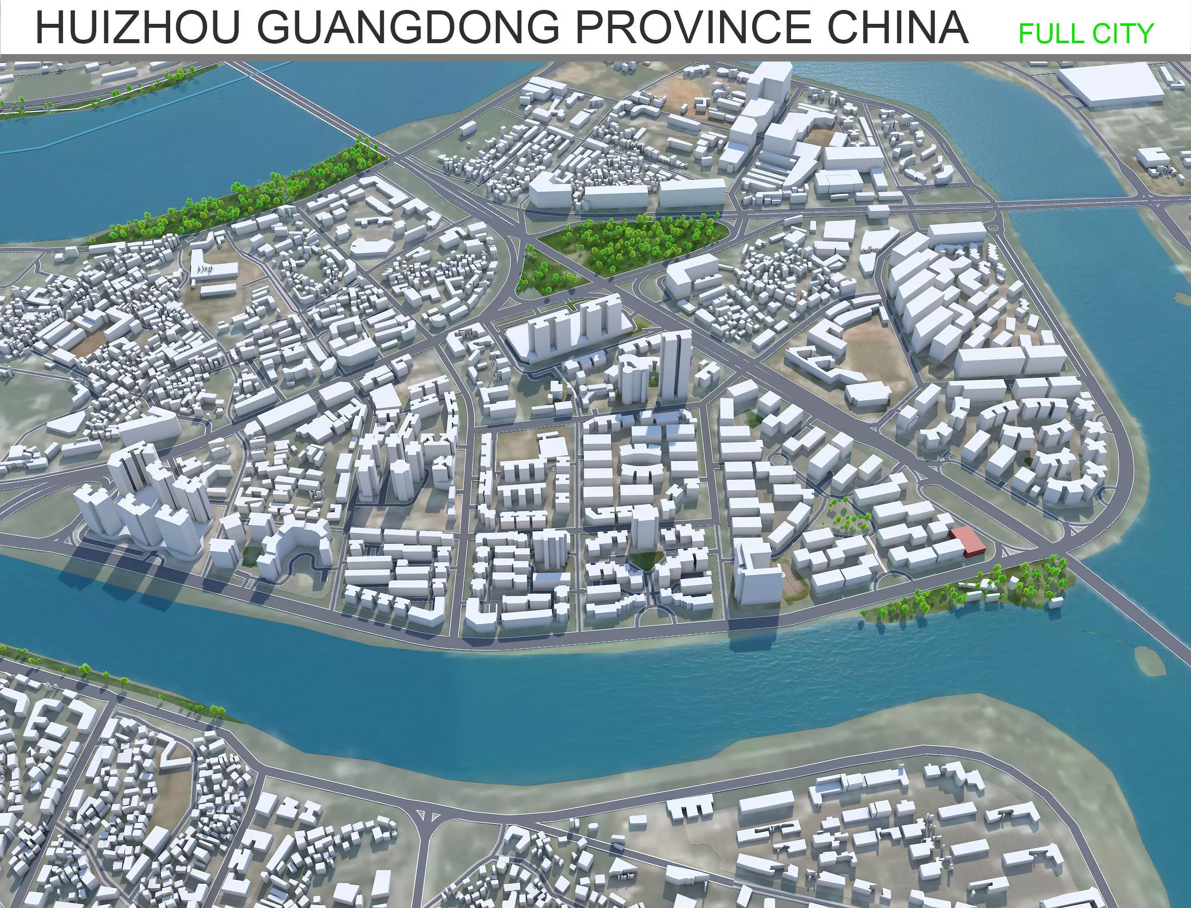 Huizhou Guangdong Province China 80km AI Low-poly 3D model