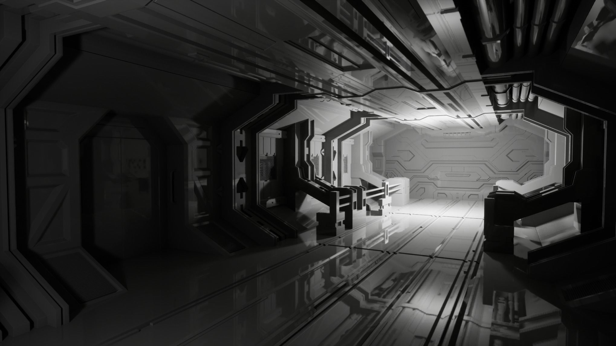 Modular Sci-fi Corridor Kitbash - 3ds Max and UE5 3D model_12