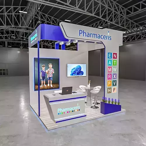 Exhibition stand white blue