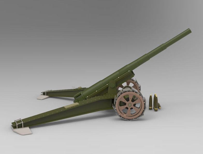 Animetrd Lowpoly Game Ready French 15-mm World war 2 Cannon Low-poly 3D model_9