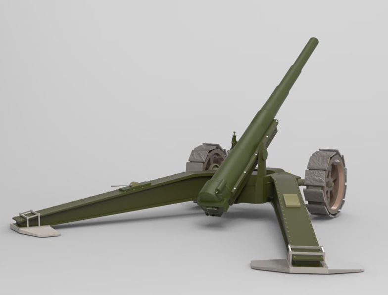 Animetrd Lowpoly Game Ready French 15-mm World war 2 Cannon Low-poly 3D model_11