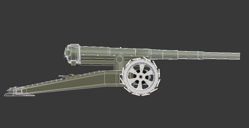 Animetrd Lowpoly Game Ready French 15-mm World war 2 Cannon Low-poly 3D model_23