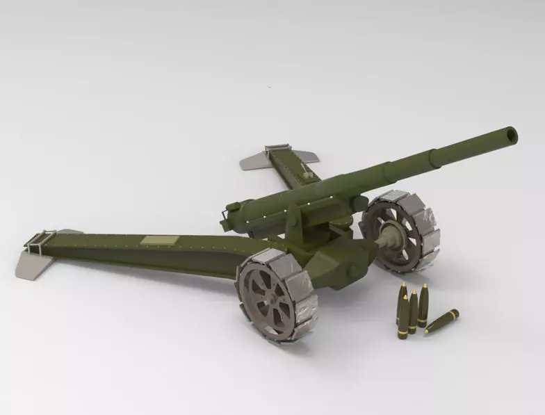 Animetrd Lowpoly Game Ready French 15-mm World war 2 Cannon Low-poly 3D model_0