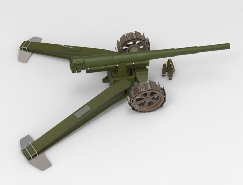 Animetrd Lowpoly Game Ready French 15-mm World war 2 Cannon Low-poly 3D model_17