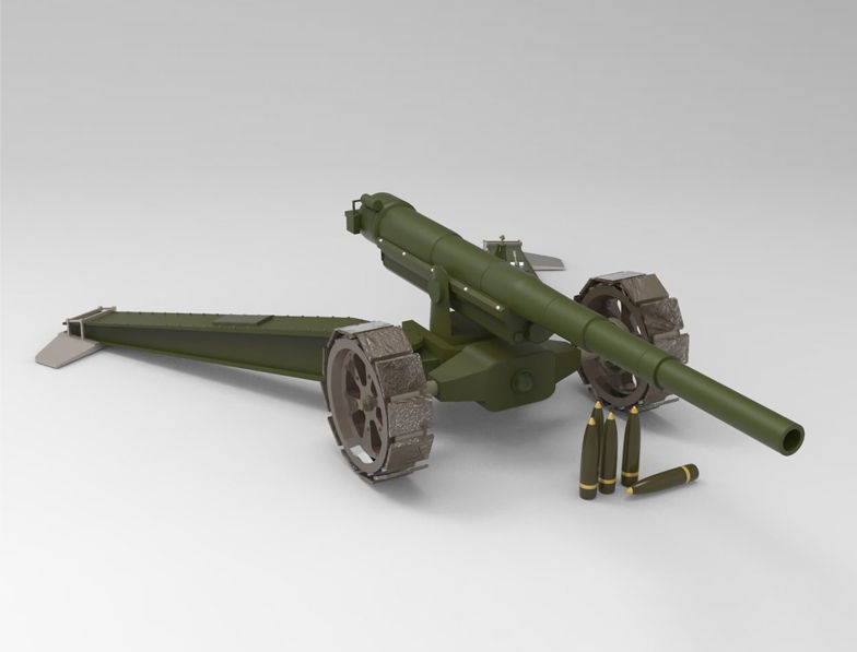 Animetrd Lowpoly Game Ready French 15-mm World war 2 Cannon Low-poly 3D model_2