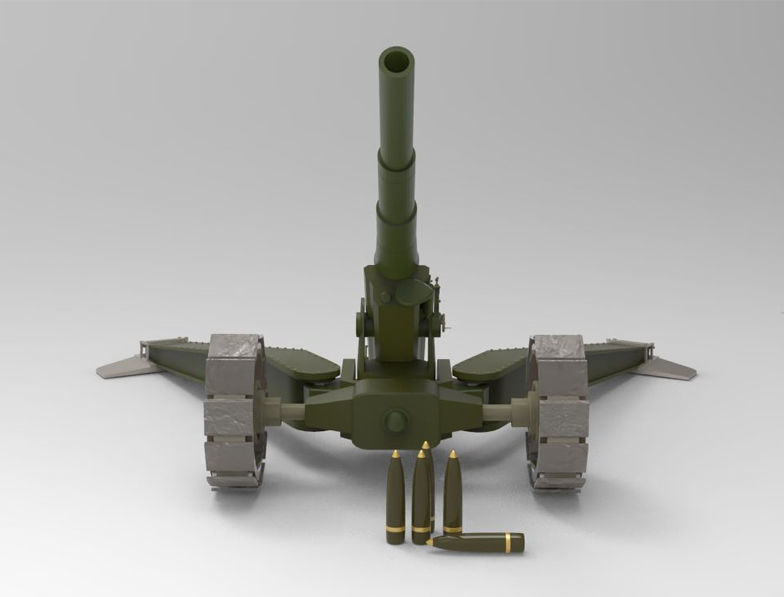 Animetrd Lowpoly Game Ready French 15-mm World war 2 Cannon Low-poly 3D model_10
