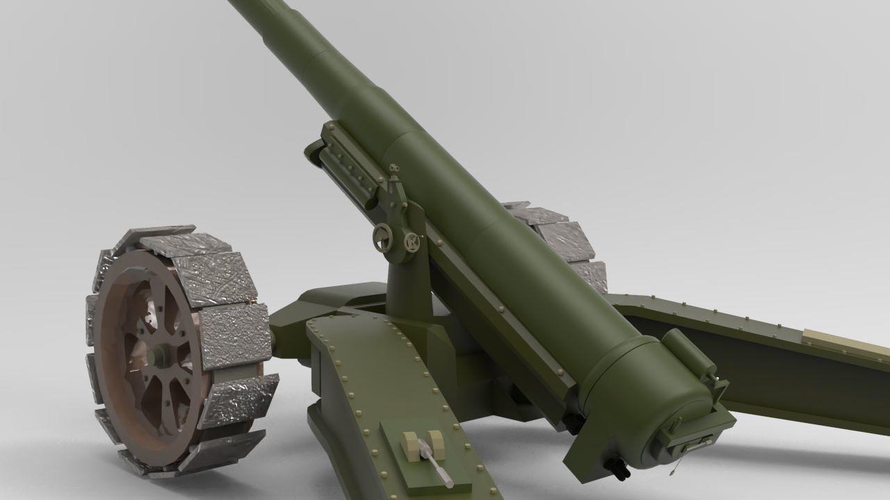 Animetrd Lowpoly Game Ready French 15-mm World war 2 Cannon Low-poly 3D model_3
