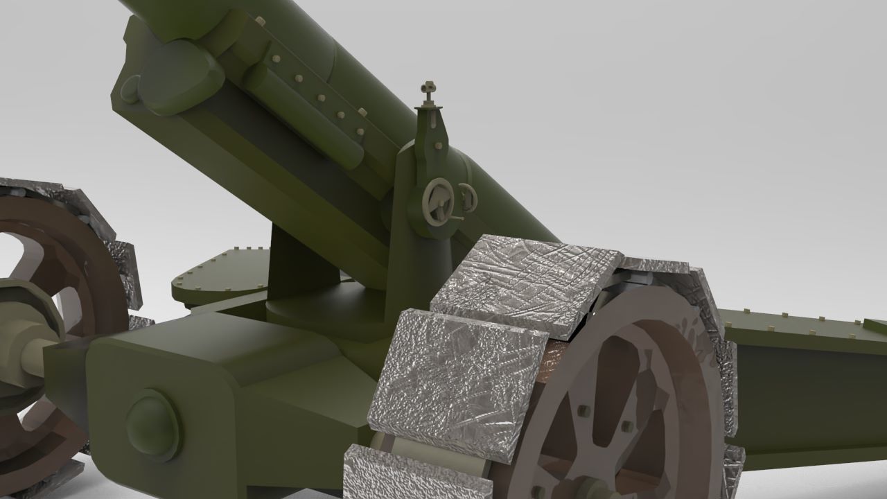 Animetrd Lowpoly Game Ready French 15-mm World war 2 Cannon Low-poly 3D model_4
