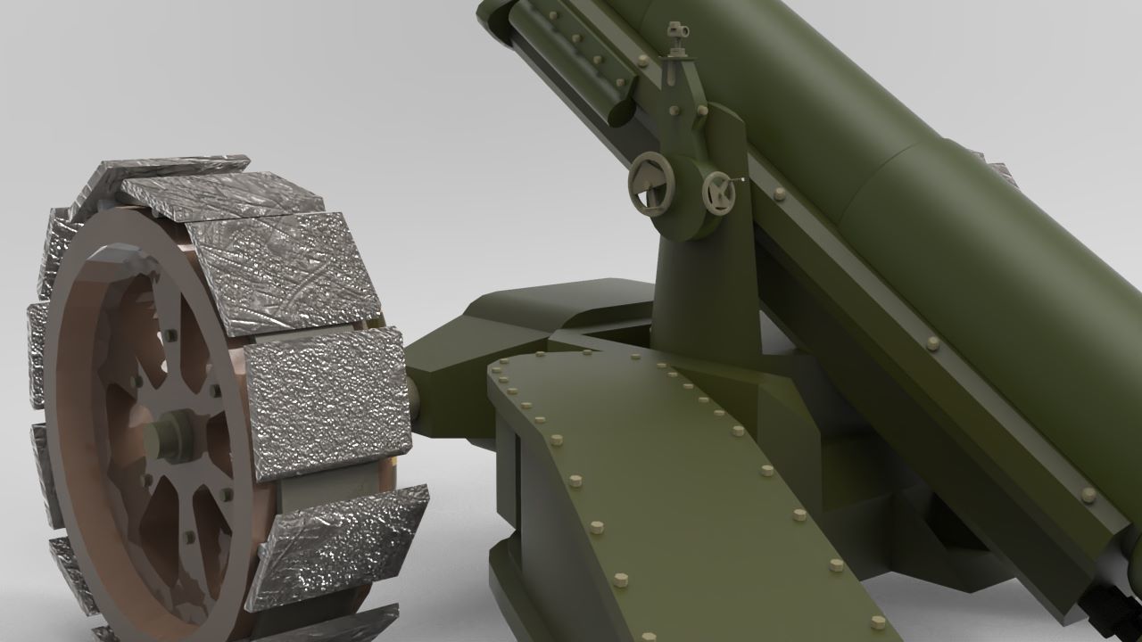 Animetrd Lowpoly Game Ready French 15-mm World war 2 Cannon Low-poly 3D model_5