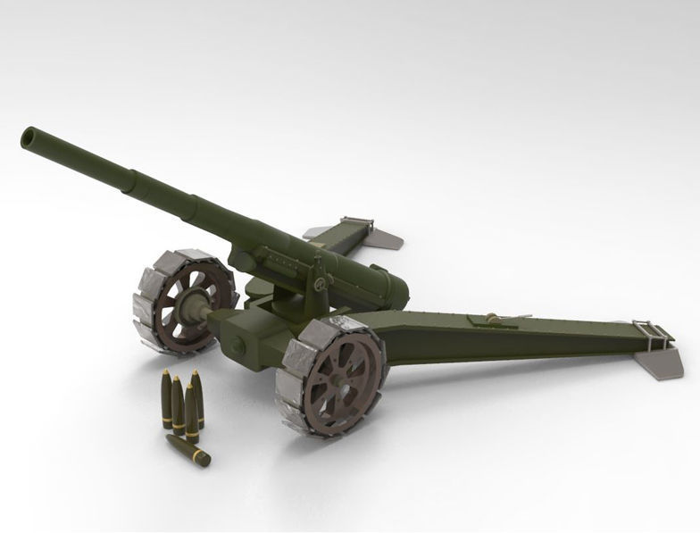 Animetrd Lowpoly Game Ready French 15-mm World war 2 Cannon Low-poly 3D model_8