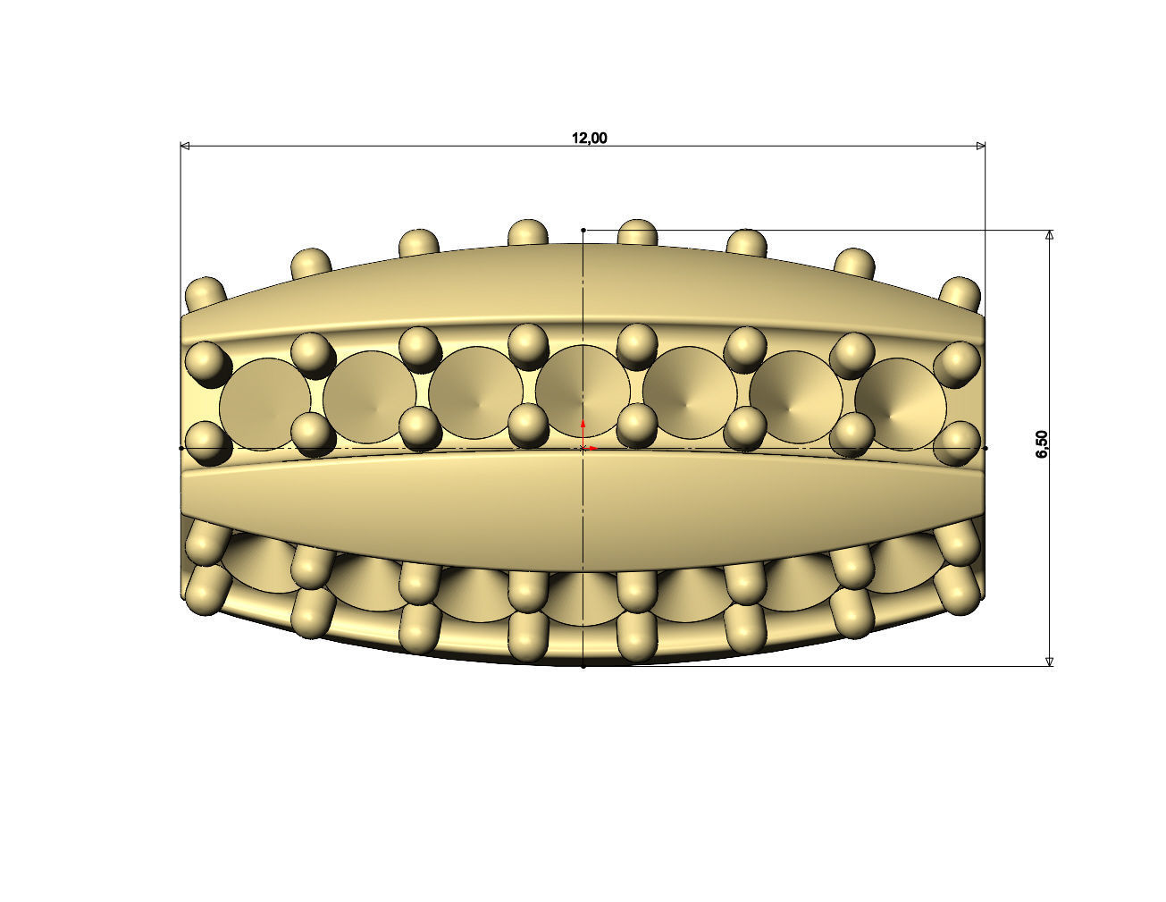 Oval 5 row diamond bead and bracelet charm 3D print model_5
