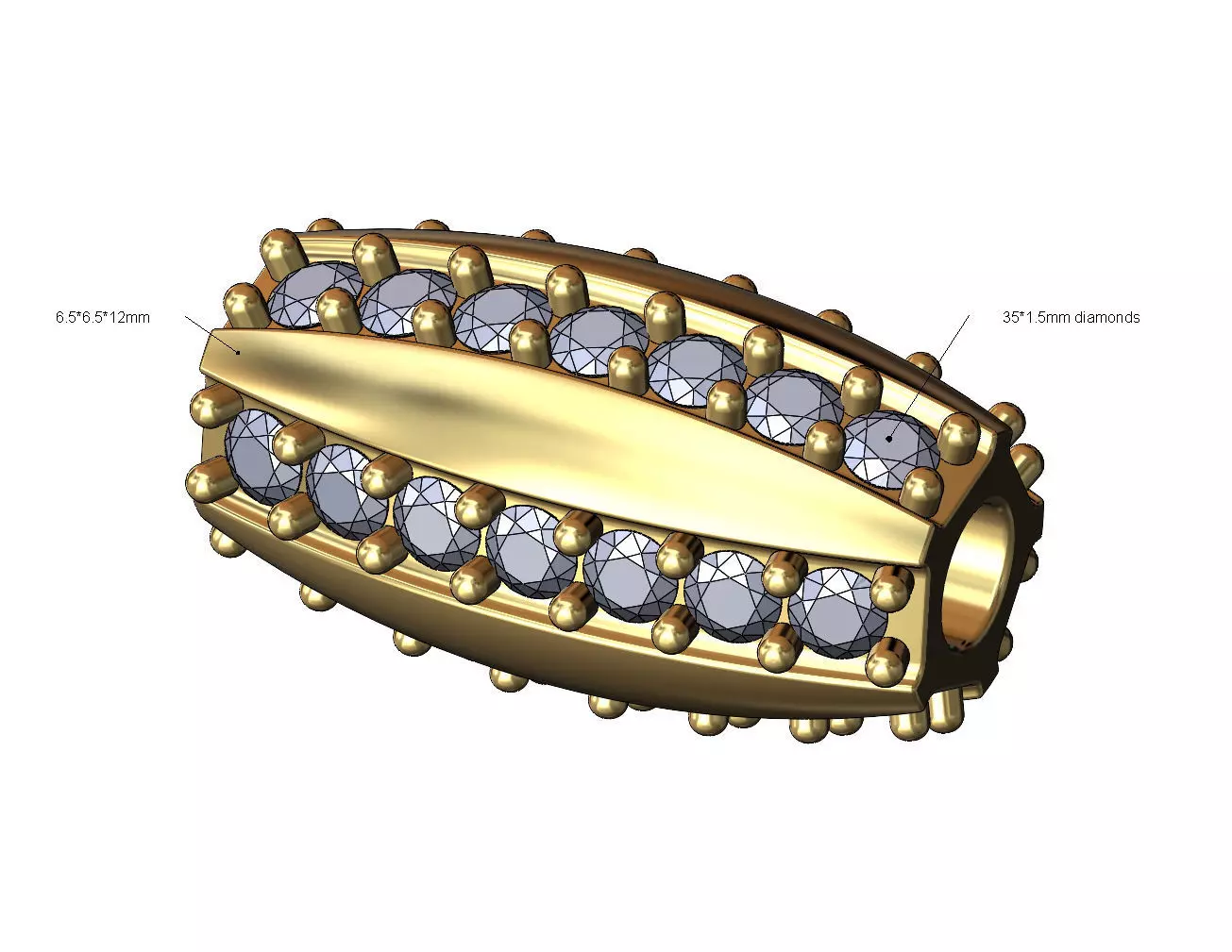 Oval 5 row diamond bead and bracelet charm 3D print model_0